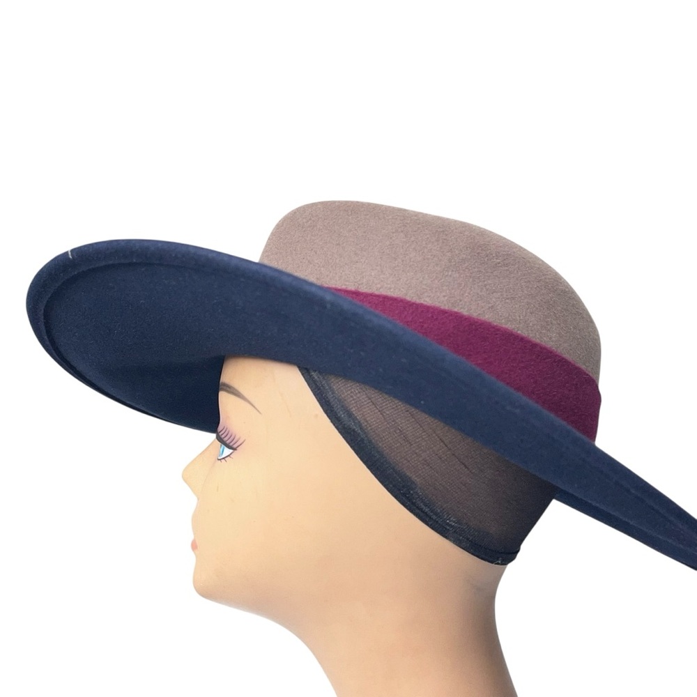 Frank Olive Private Collection Wide-Brim Two-Tone Fedora Feather Felt Hat - Picture 8 of 15